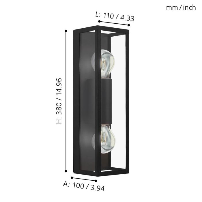 Eglo Amezola wandlamp 2xE27 zwart IP44