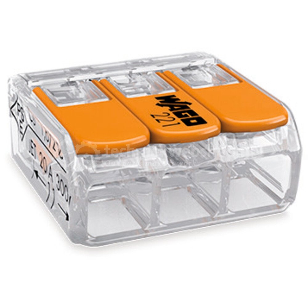 Wago steekklem met hendel 3x 0.2-4mm transp. (50st)