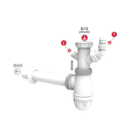 Sifon Vr Spoeltafel M/Bak Polypropyleen 6/4 Wasm,