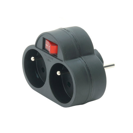 DOMINO 2X16A ZWART MET SCHAKELAAR