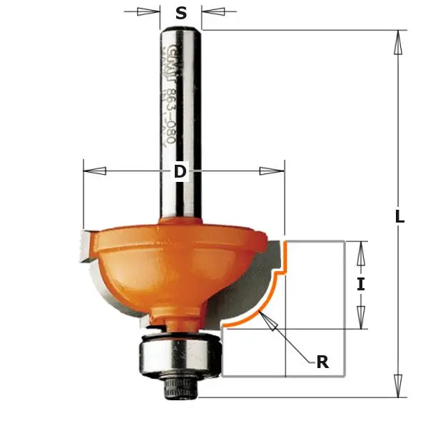 Bolle radiusfrees met kogellager - HW D31,7 x 14,3mm L55