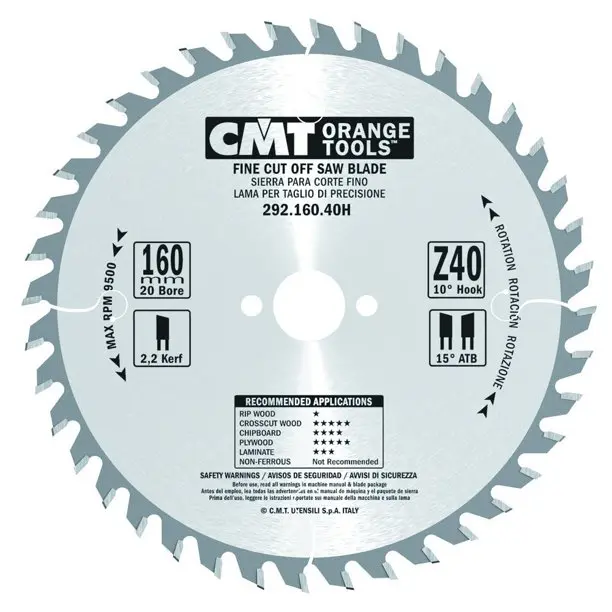 CMT HW afkortcirkelzaag 160x20x2,2 Z40*HW