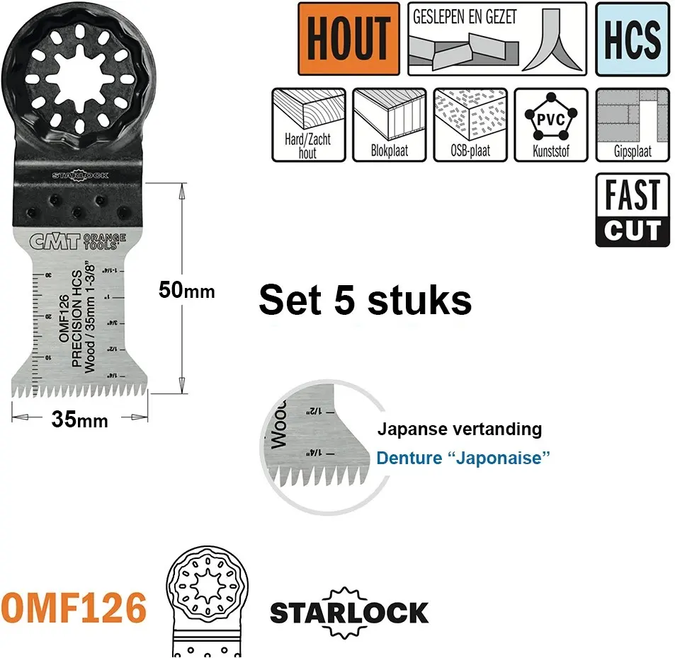 Multitoolzaagblad voor hout 35mm - 5 stuks