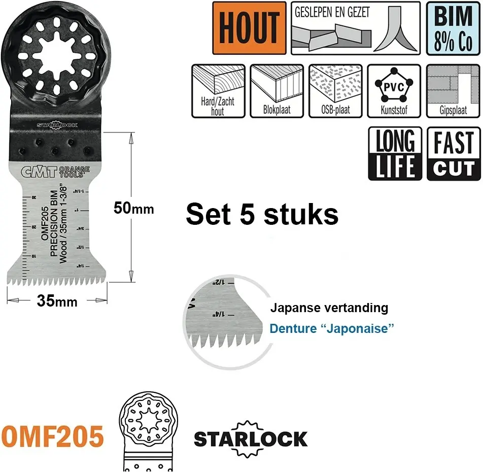 Multitoolzaagblad (Jap vertanding) voor hout 35mm BIM - 5st