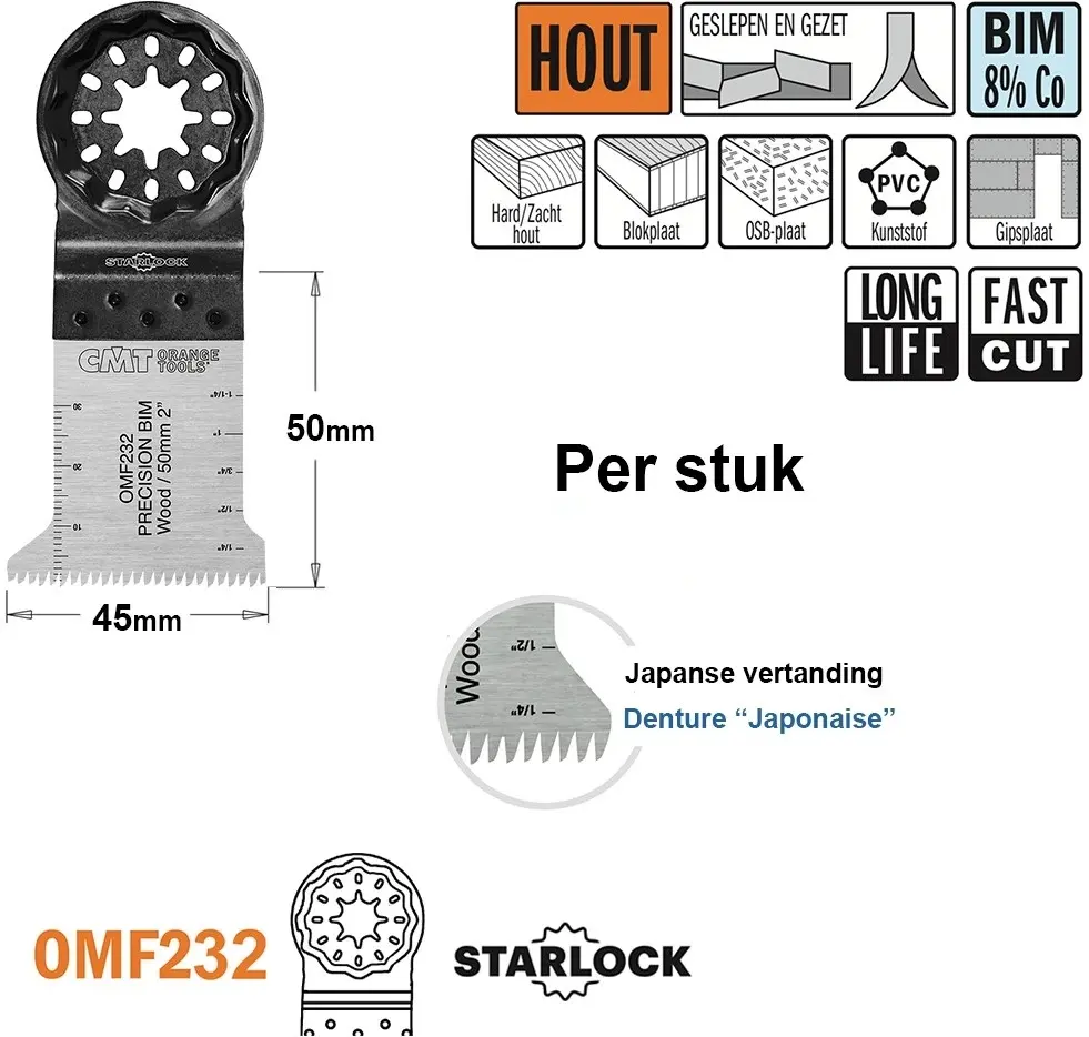 Multitoolzaagblad (Jap vertanding) voor hout 45mm BIM