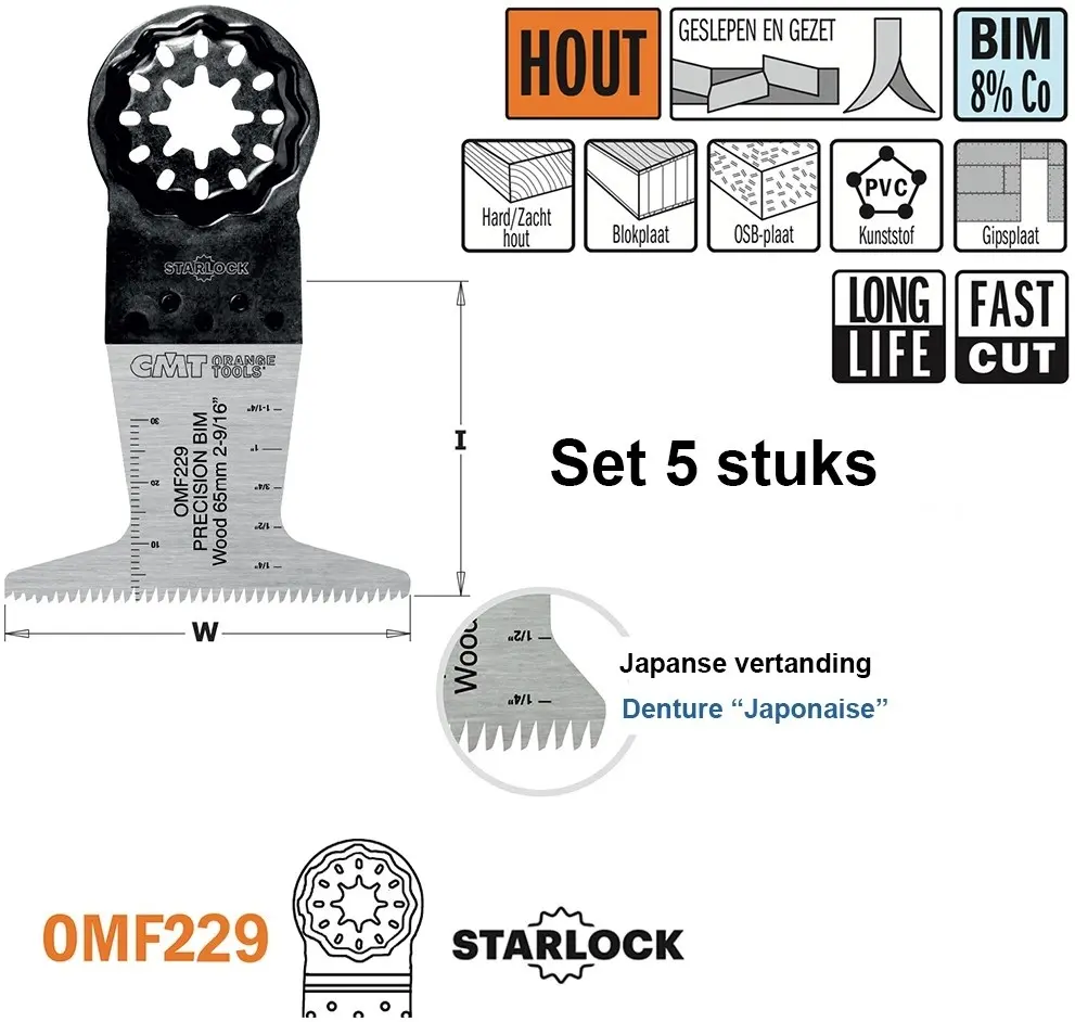 CMT Multitoolzaagblad (Jap vertanding) voor hout 65mm BIM - 5st
