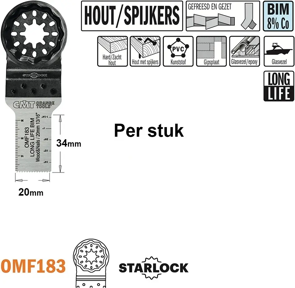 Multitoolzaagblad voor hout met spijkers 20mm BIM