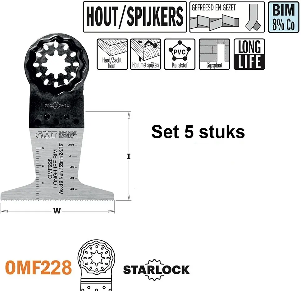 Multitoolzaagblad voor hout met spijkers 65mm BIM - 5st