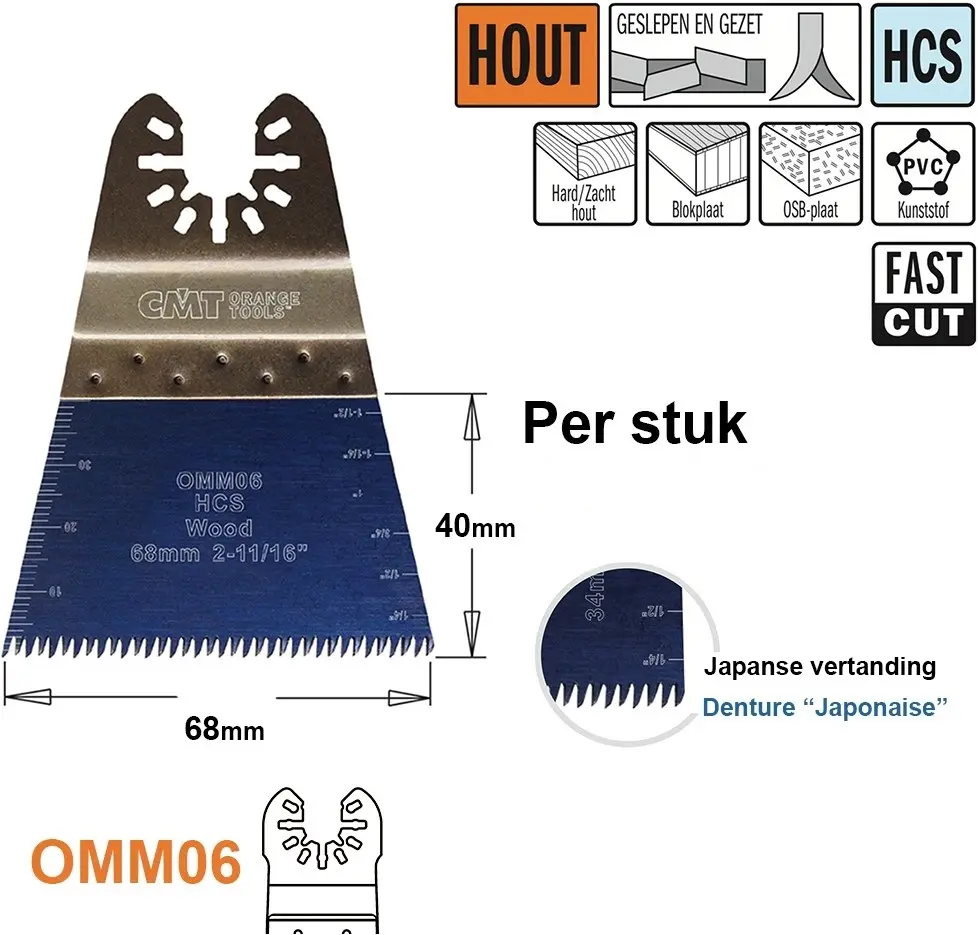 Multitoolzaagblad (Jap vertanding) voor hout 68mm - HCS