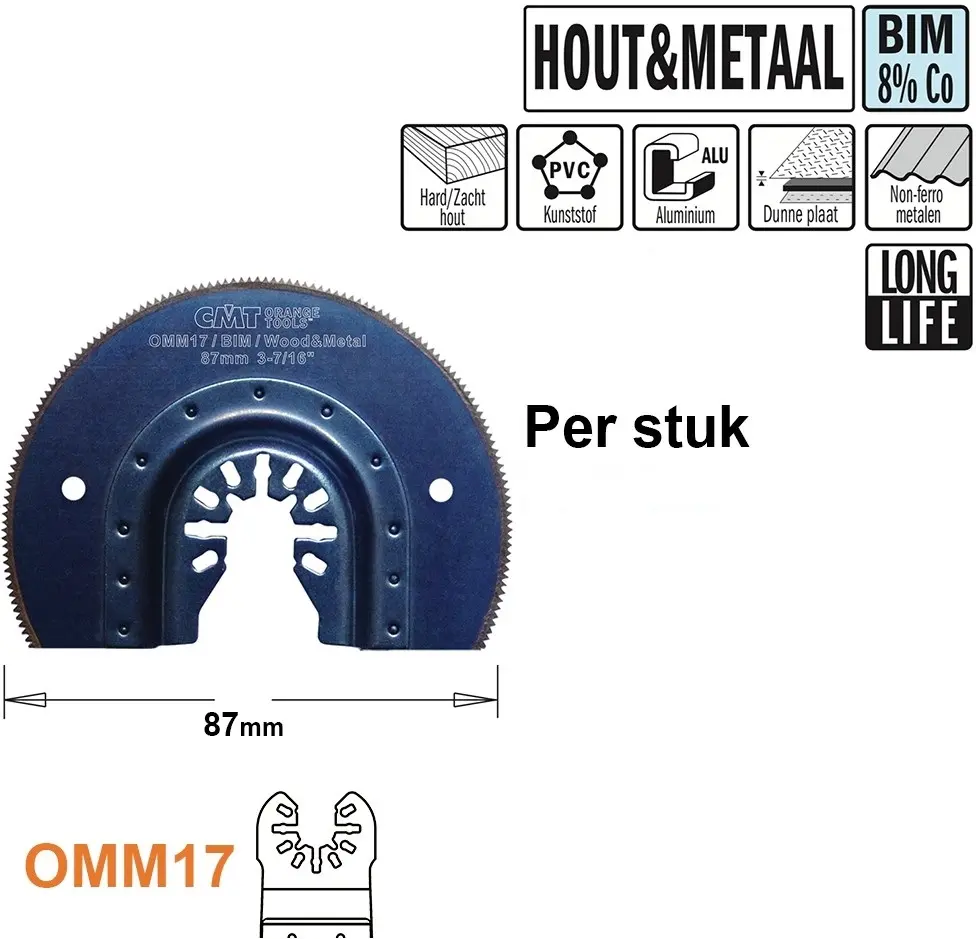 CMT Ronde BIM multitoolzaagblad hout en metaal 87mm
