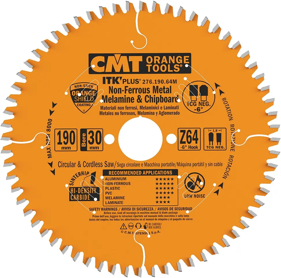 CMT Dun zaagblad non-ferro metalen en hard mat. 190x30x1,8 Z64
