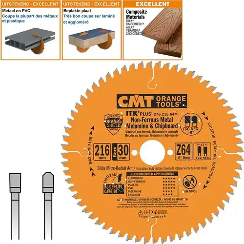 CMT Dun zaagblad non-ferro metalen en hard mat. 216x30x2,2 Z64