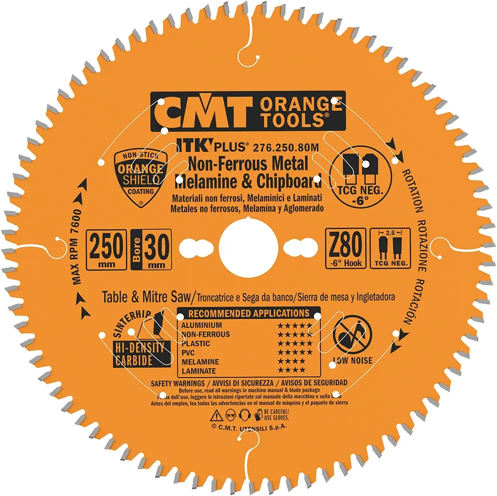 CMT Dun zaagblad non-ferro metalen en hard mat. 250x30x2,6 Z80