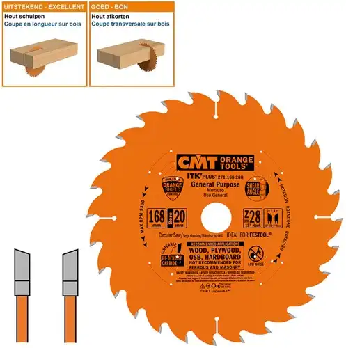 CMT Schulp- en afkortzaag 168x20x1,8 Z28