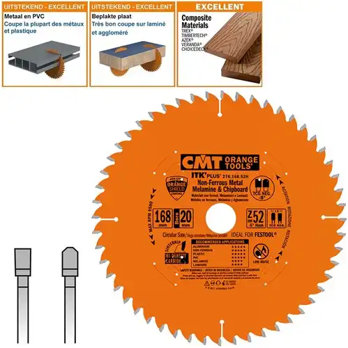 CMT Afkortzaagblad non-ferro en composite mat. 168x20x1,8 Z52