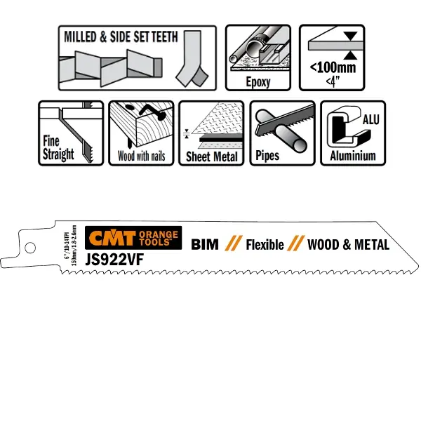 CMT Reciprozaagblad Bi-metaal 150mm x 0,9  x 10-14TPI
