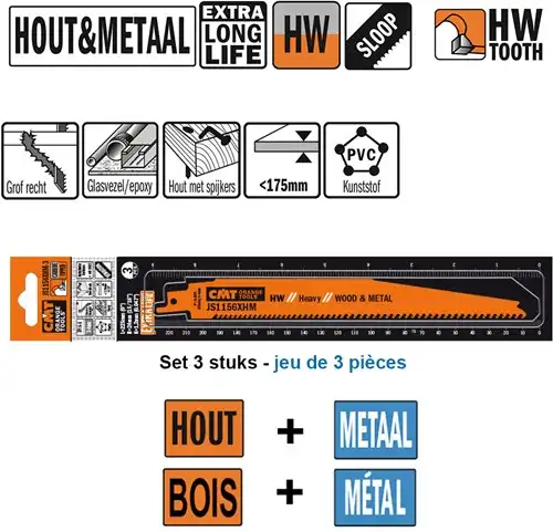 CMT Reciprozaagblad HM 150mm x 24  x 1,2 x 6-8TPI