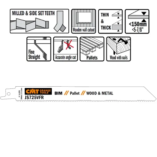 CMT Reciprozaagblad Bi-metaal 200mm x 1,27  x 8-12TPI