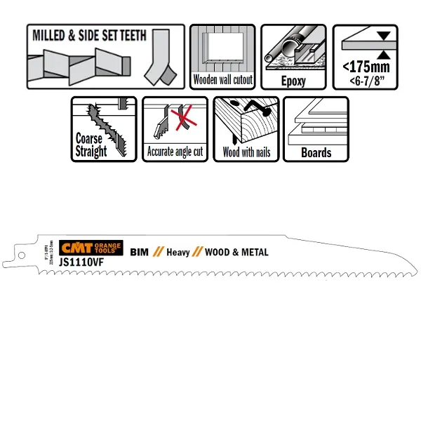 CMT Reciprozaagblad Bi-metaal 225mm x 1,6  x 5-10TPI