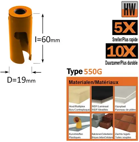 CMT Gatzaag - hardmetaal hout D19mm L60mm - GRN