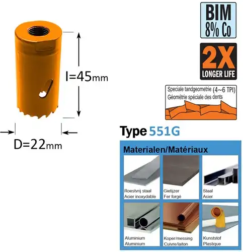 Gatzaag - Bi-metaal D=22mm - GRN