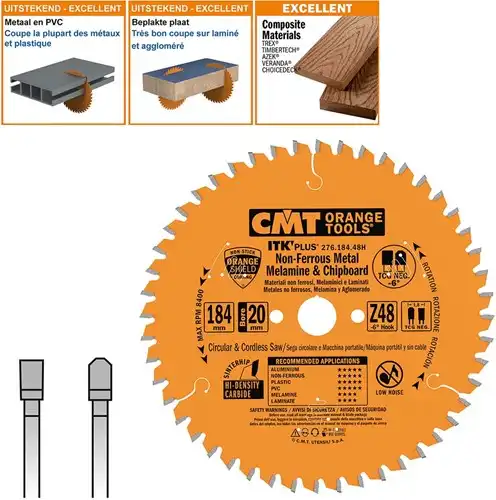 CMT Dun zaagblad non-ferro metalen en hard mat. 184x20(+16 +15,87-x1,8 Z48