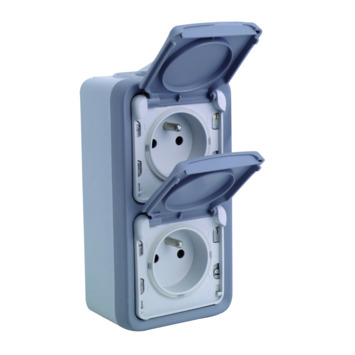 STOPCONTACT 2X2P+A VERT PLEXO