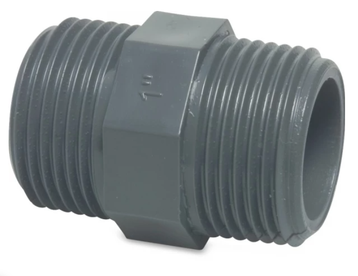 Druk PVC dubbele nippel 6/4