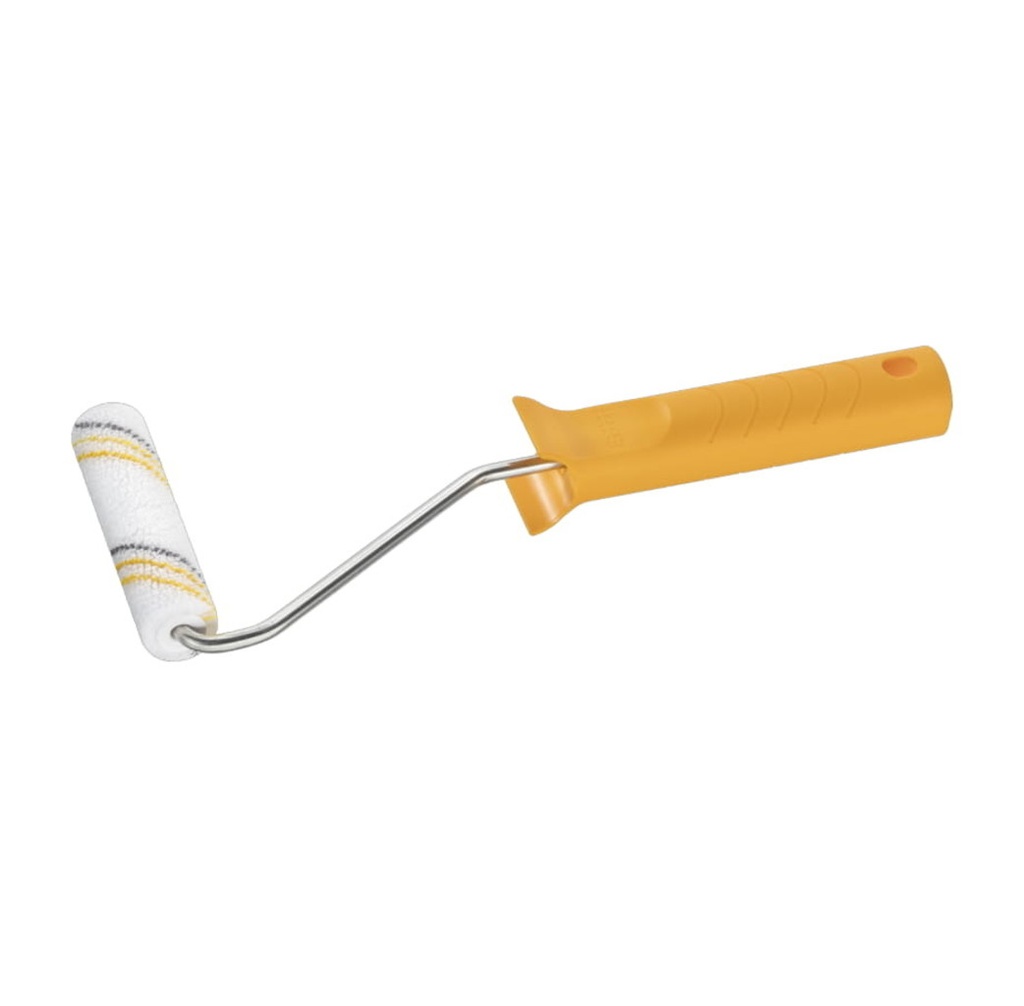 Lakroller 10cm K17 microvezel5 geel-grijs ruw + beugel 28cm
