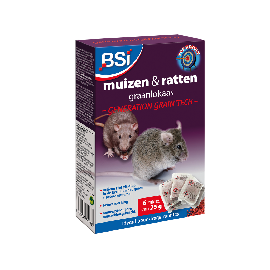 BSI muizen en ratten graanlokaas 150gr 6x25gr