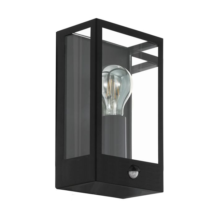 WANDLAMP ALAMONTE ZWART E27 + SENSOR