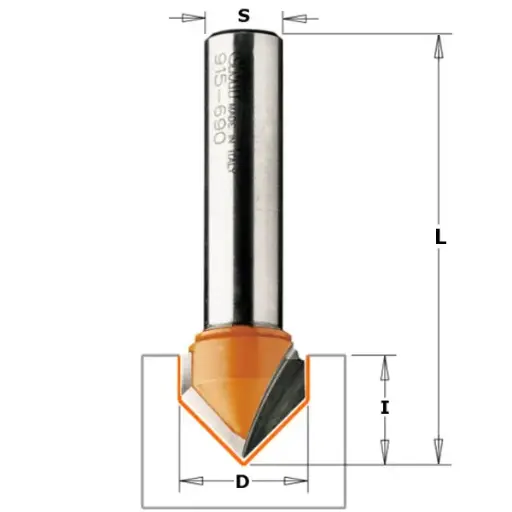 [PR/00089] CMT V-groef frees 90° - HW D16 x 12,7mm L52