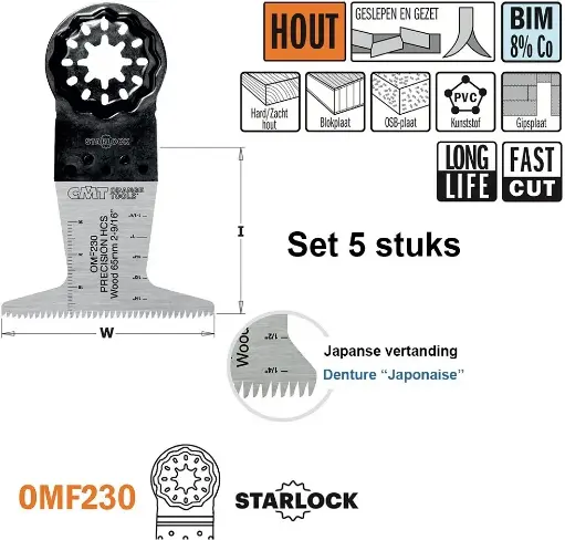 [PR/00212] CMT Multitoolzaagblad (Jap vertanding) voor hout 65mm HCS - 5st