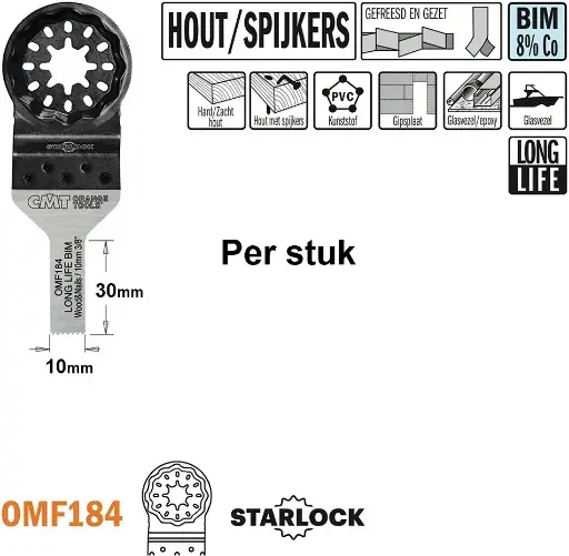 [PR/00219] CMT Multitoolzaagblad voor hout met spijkers 10mm BIM