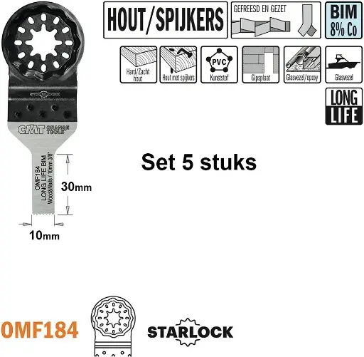 [PR/00220] CMT Multitoolzaagblad voor hout met spijkers 10mm BIM - 5st