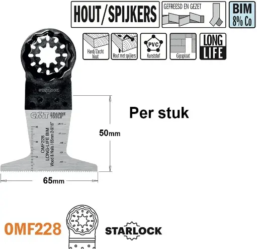 [PR/00225] Multitoolzaagblad voor hout met spijkers 65mm BIM