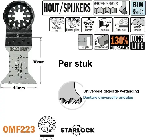 [PR/00231] CMT Multitoolzaagblad voor hout en metaal BIM 44mm