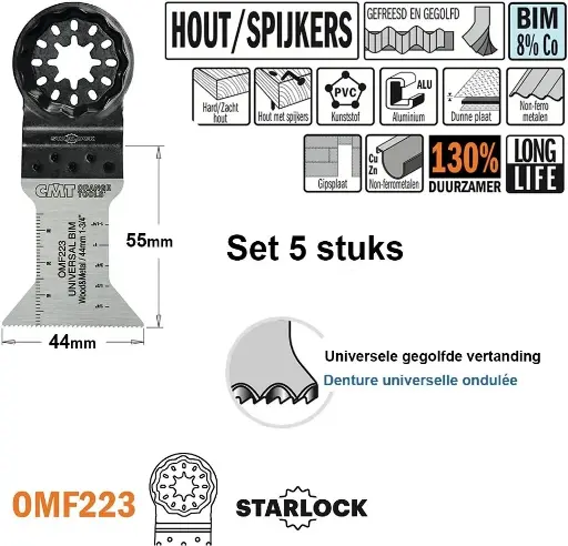 [PR/00232] CMT Multitoolzaagblad voor hout en metaal BIM 44mm