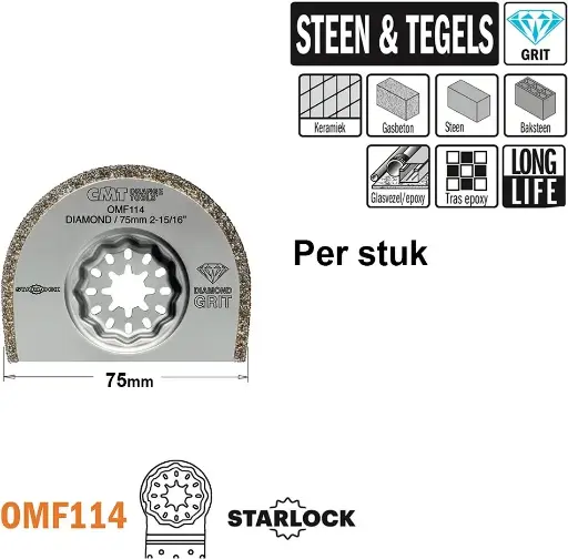 [PR/00243] CMT Ronde Dia grit multitoolzaagblad 75mm DP-korrel