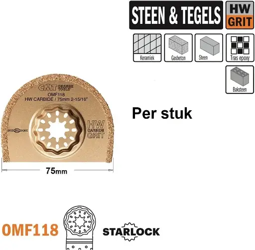 [PR/00244] Ronde Dia grit multitoolzaagblad 75mm HW-korrel