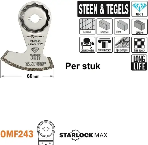 [PR/00246] CMT Dia grit multitoolzaagblad 60mm Dp-korrel