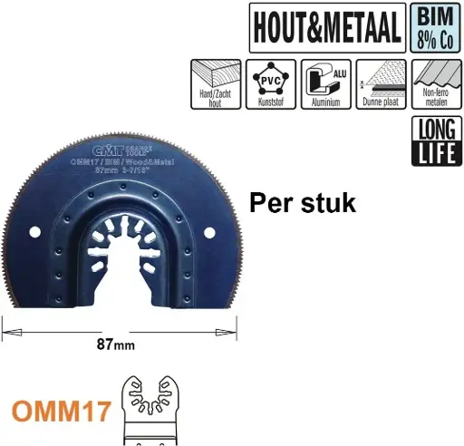 [PR/00280] Ronde BIM multitoolzaagblad voor hout en metaal 87mm