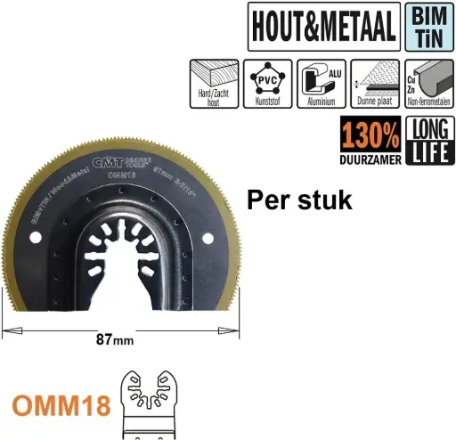[PR/00281] Ronde BIM/TiN multitoolzaagblad hout en metaal 87mm