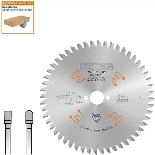[PR/00318] CMT Plaat- en kunststof zaagblad 165x20x1,8 Z52