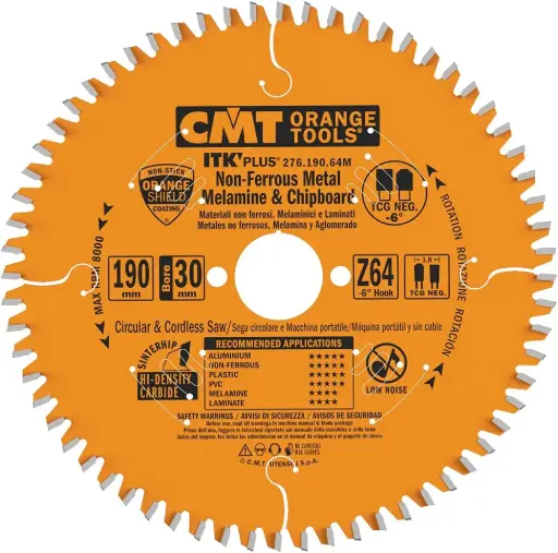 [PR/00321] CMT Dun zaagblad non-ferro metalen en hard mat. 190x30x1,8 Z64