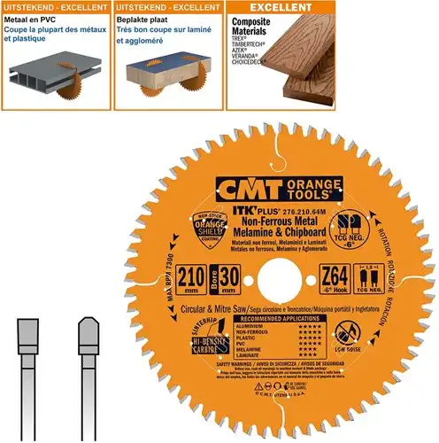 [PR/00322] CMT Dun zaagblad non-ferro metalen en hard mat. 210x10x1,8 Z64