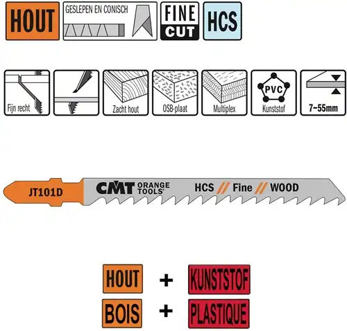 [PR/00341] CMT Dec.zaag 76mm (Fijn recht) hout en plastic*7~55mm  - HCS - 5st