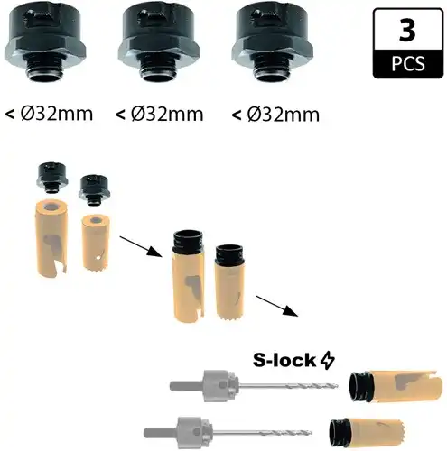 [PR/00581] Adapters (3x) voor alle type gatzagen <32mm - GRN