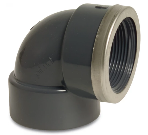 [04302] DRUK PVC BOCHT 63X 2F MET VERSTEVIGINGSRING 