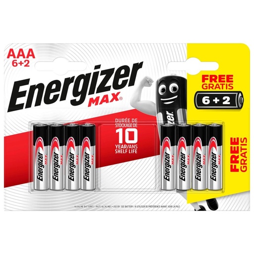 [66053] BATTERIJ ENERGIZER MAX AAA 6+2 GRATIS